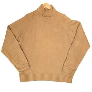 LOGG Label of Graded Goods Sweater Women Large Tan Brown Cotton Knit Turtle Neck